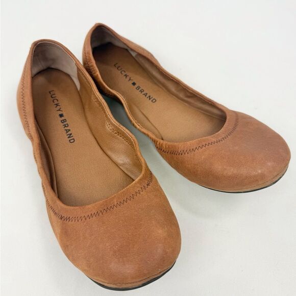 Lucky Brand Emmie Brown Leather Stretch Side Ballet Flats - Picture 2 of 16